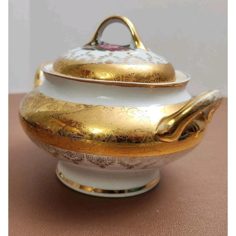 Edgewood China Warranted 22 Karat Gold Floral Decorative Sugar Bowl